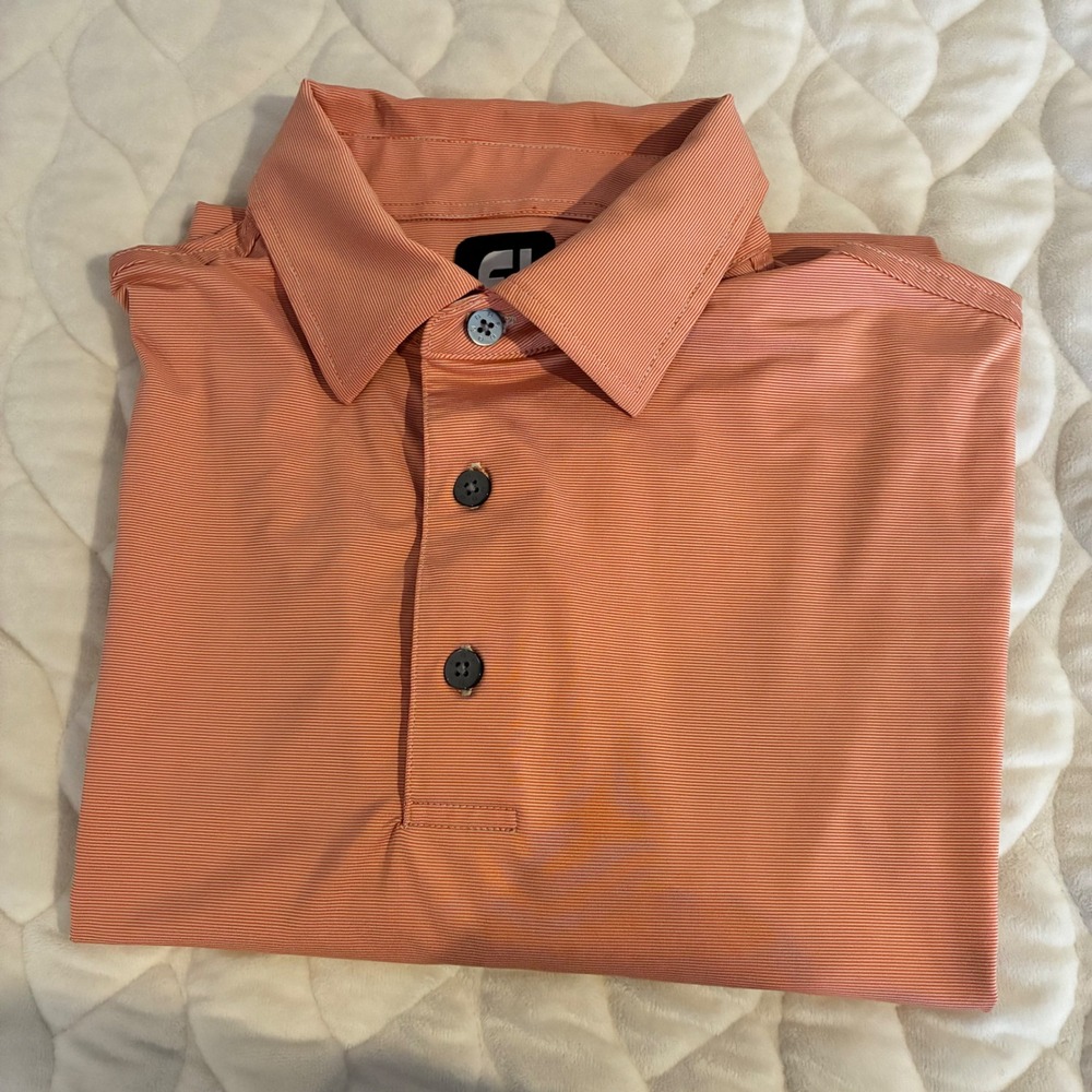FootJoy Golf Polo Shirt Striped Performance Stretch Peach Mens Casual Golf - LRG